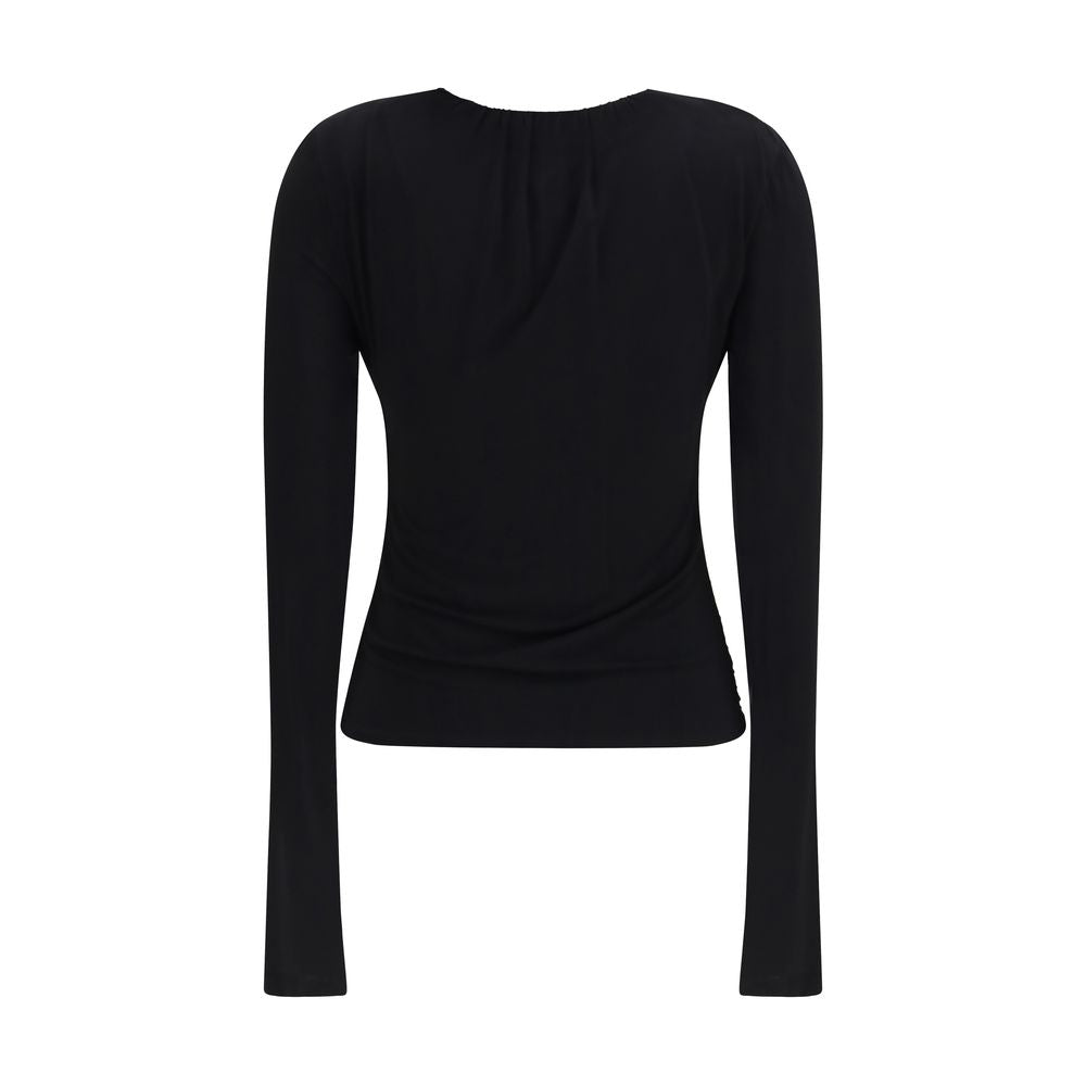 Dress Shirt by Max Mara for women in stretch viscose black showcases a sleek silhouette, elegantly detailed with a sleek v-neck neckline and for a sleek finish.