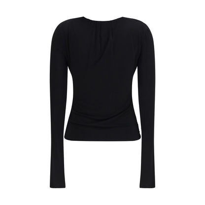 Dress Shirt by Max Mara for women in stretch viscose black showcases a sleek silhouette, elegantly detailed with a sleek v-neck neckline and for a sleek finish.