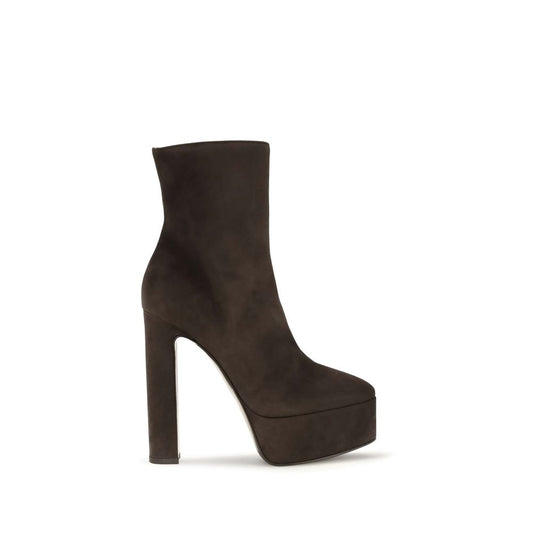 Platform Ankle Boots by LE SILLA for women in suede leather brown showcases a impeccable silhouette as Women's Suede Leather Platform Ankle Boots, artfully defined by a impeccable platform block-heel and a impeccable almond toe style.