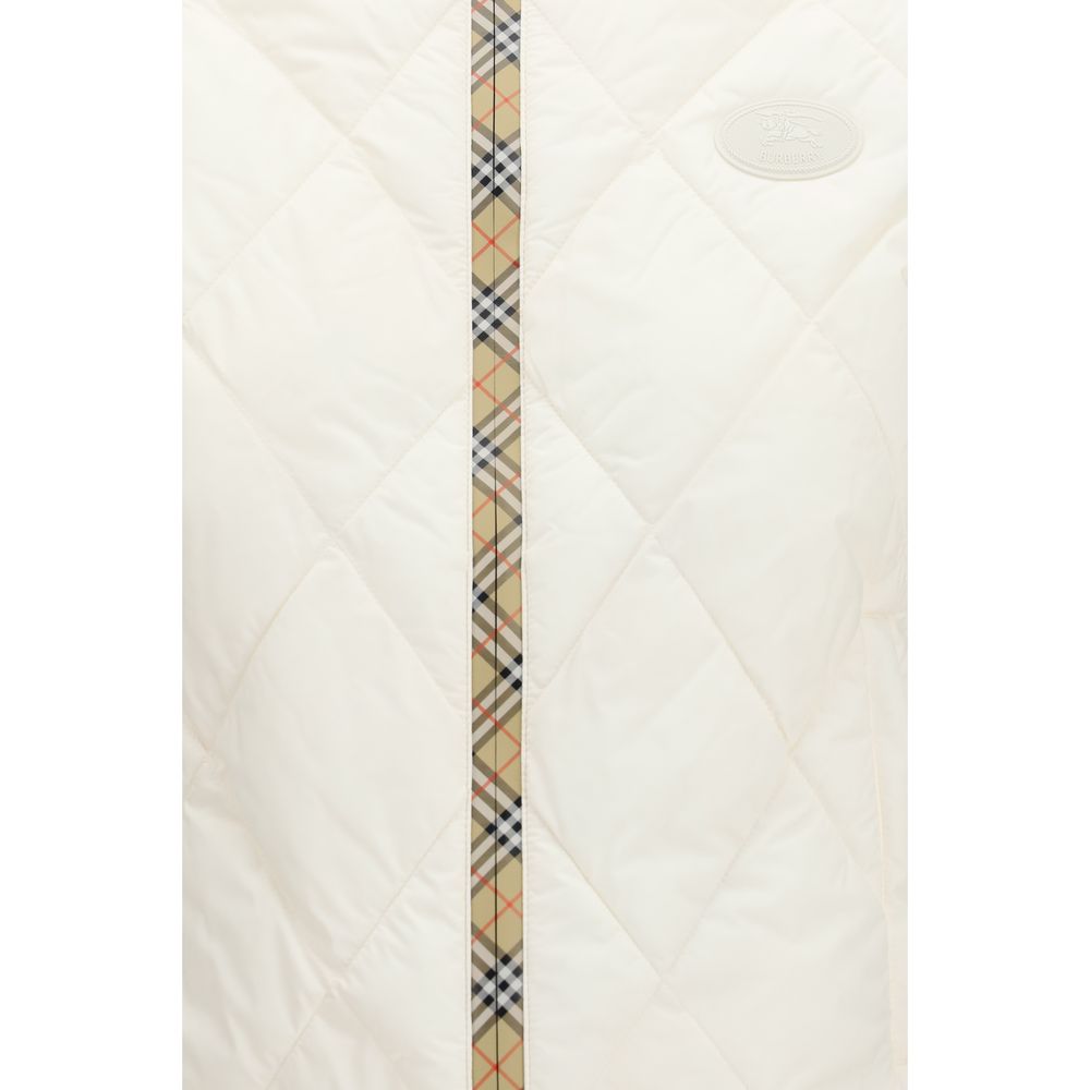 Vest by Burberry for women in nylon & polyester white & patterned features a chic silhouette, expertly detailed with a refined and premium lightweight, pockets & insulated for a truly chic look.