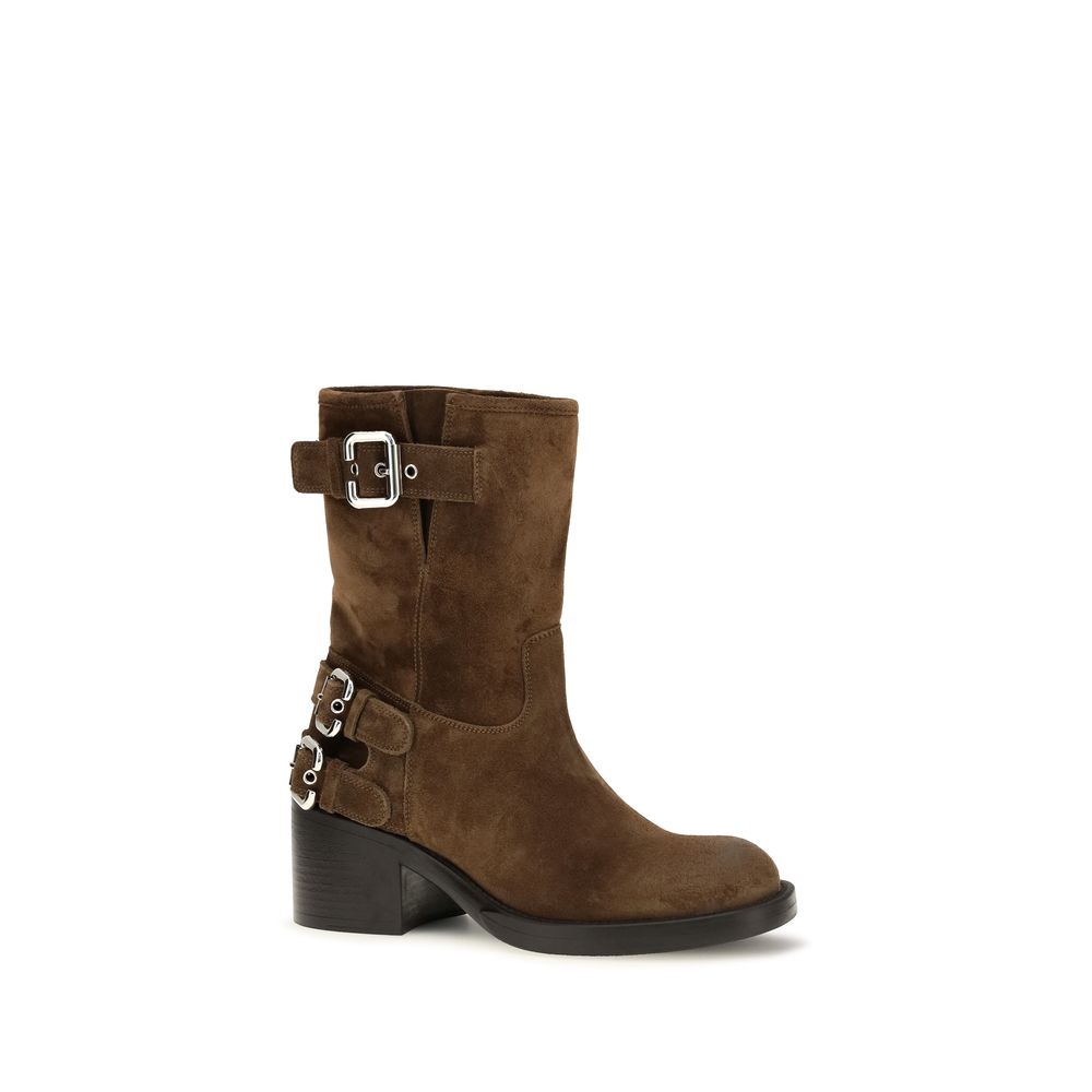 Ankle Boots by Chloé for women in bos taurus calf suede leather brown & gold showcases a ergonomic silhouette from the Women's Bos Taurus Calf Suede Leather Ankle Boots collection, featuring a ergonomic block-heel and a ergonomic .