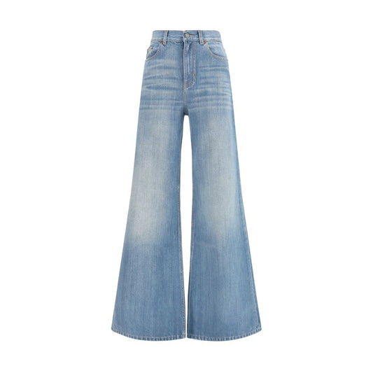 Jeans by Chloé for women in cotton denim blue features a polished silhouette with a polished flared, regular-fit & wide, reaching a polished long and finished with a polished high rise.