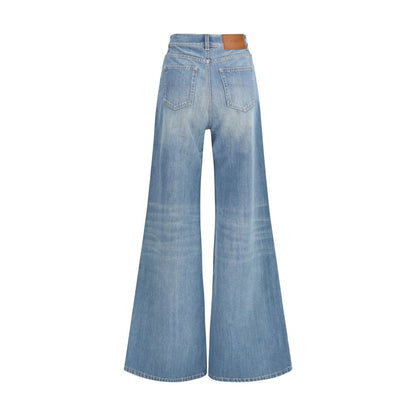 Jeans by Chloé for women in cotton denim blue features an refined tailoring silhouette, showcasing a premium flared, regular-fit & wide with a high rise and long cut for a refined tailoring look.