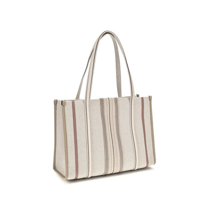 Shoulder Tote Bag by Chloé for women in cotton canvas & calf leather beige & striped features a enviable silhouette, showcasing a secure magnetic, ample , and enviable shoulder-strap & belt-strap for a enviable finish.