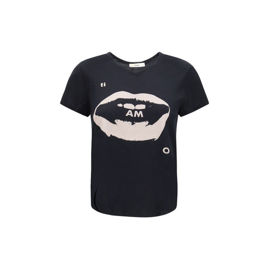 T-Shirt by Fendi for women in organic cotton black & print showcases a chic silhouette, artfully detailed with a chic v-neck neckline and short-sleeve for a chic finish.