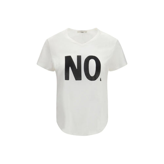 Fendi Mirella Women's Regular Fit Short-Sleeve V Neck Organic Cotton T-Shirt - Black White Print