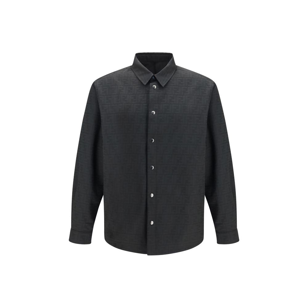 Shirt by Fendi for men in polyester & nylon black, palladium, patterned & jacquard presents a discerning silhouette, showcasing a sophisticated shirt-collar neckline and long-sleeve for a truly discerning finish.