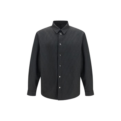 Shirt by Fendi for men in polyester & nylon black, palladium, patterned & jacquard presents a discerning silhouette, showcasing a sophisticated shirt-collar neckline and long-sleeve for a truly discerning finish.