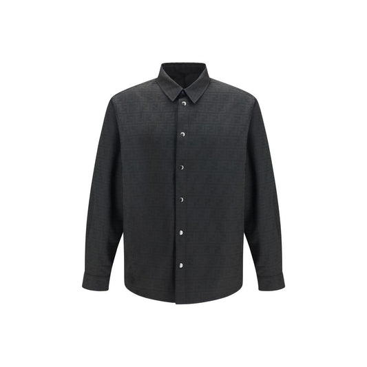 Shirt by Fendi for men in polyester & nylon black, palladium, patterned & jacquard presents a discerning silhouette, showcasing a sophisticated shirt-collar neckline and long-sleeve for a truly discerning finish.