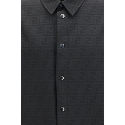 Shirt by Fendi for men in polyester & nylon black, palladium, patterned & jacquard features an architectural silhouette with a refined and elegant for a architectural look.