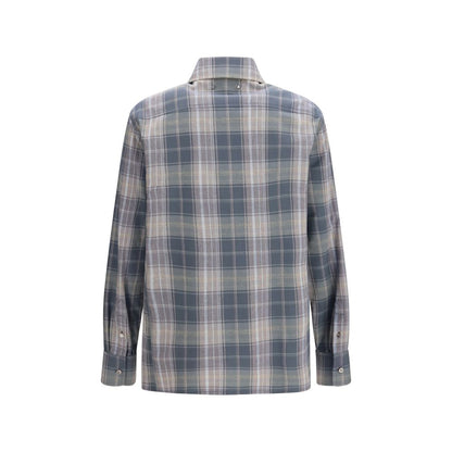 Shirt by Golden Goose for men in cotton multicolor, pearl, patterned & checked features an architectural silhouette with a refined and elegant for a architectural look.