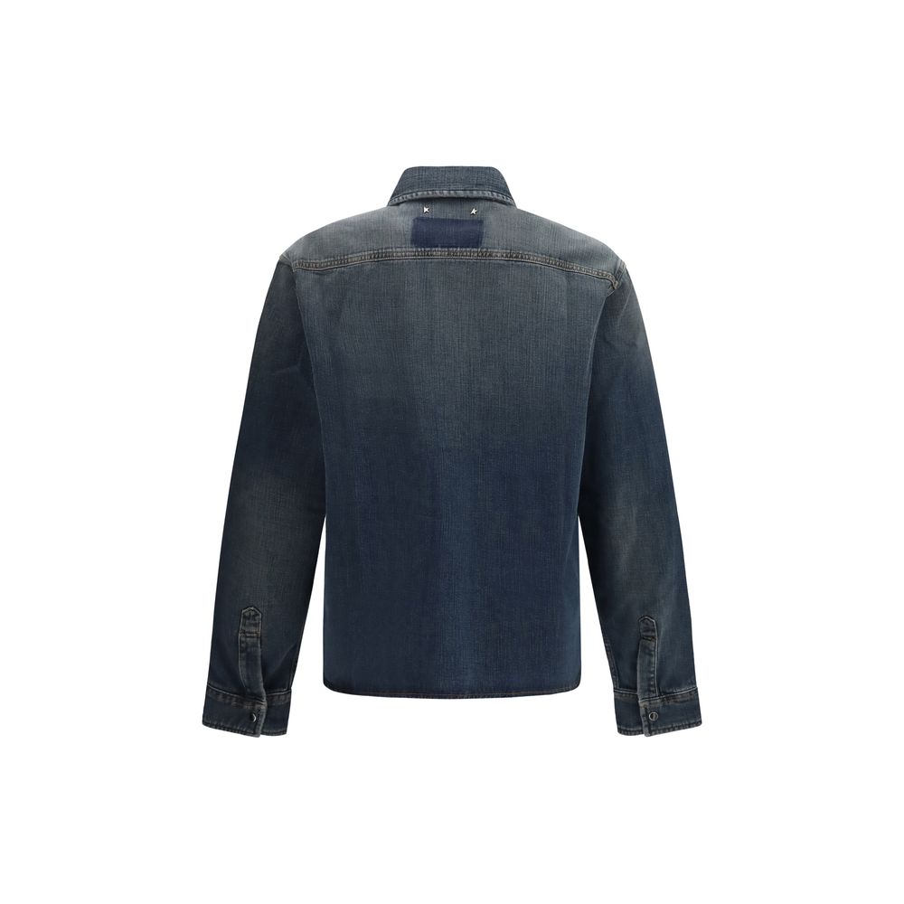 Shirt by Golden Goose for men in denim cotton blue features an architectural silhouette with a refined and elegant for a architectural look.