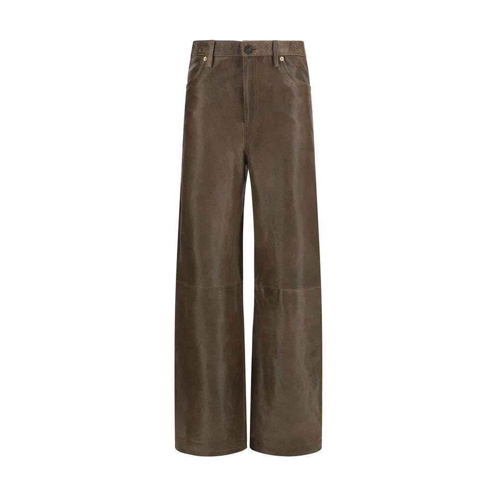 Pants by Golden Goose for women in bos taurus calf leather brown features a enduring silhouette, showcasing a enduring straight-leg, regular-fit & wide and long with a for a premium, tailored aesthetic.