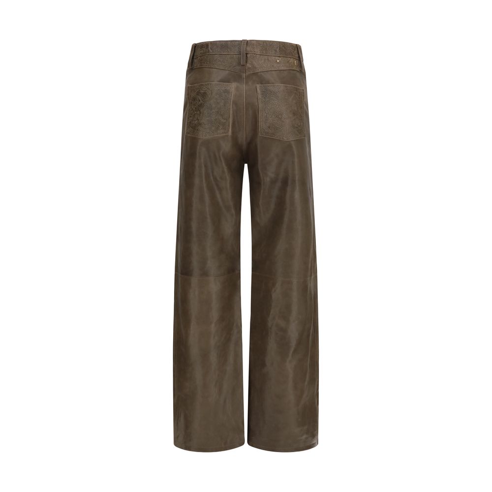 Pants by Golden Goose for women in bos taurus calf leather brown features a sleek silhouette with a sleek straight-leg, regular-fit & wide, a refined long, and a sophisticated finish.