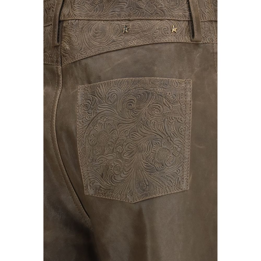 Pants by Golden Goose for women in bos taurus calf leather brown features a stylish silhouette with a stylish straight-leg, regular-fit & wide, long, and .