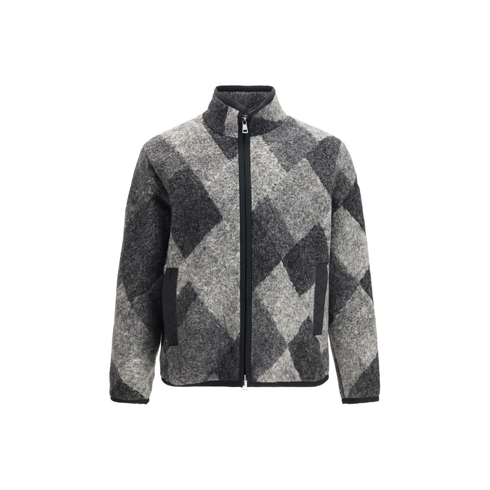 Hooded Cardigan by Moncler for men in wool & polyester gray & patterned features an impeccable silhouette, showcasing a sophisticated hooded neckline and detail for a truly impeccable finish.