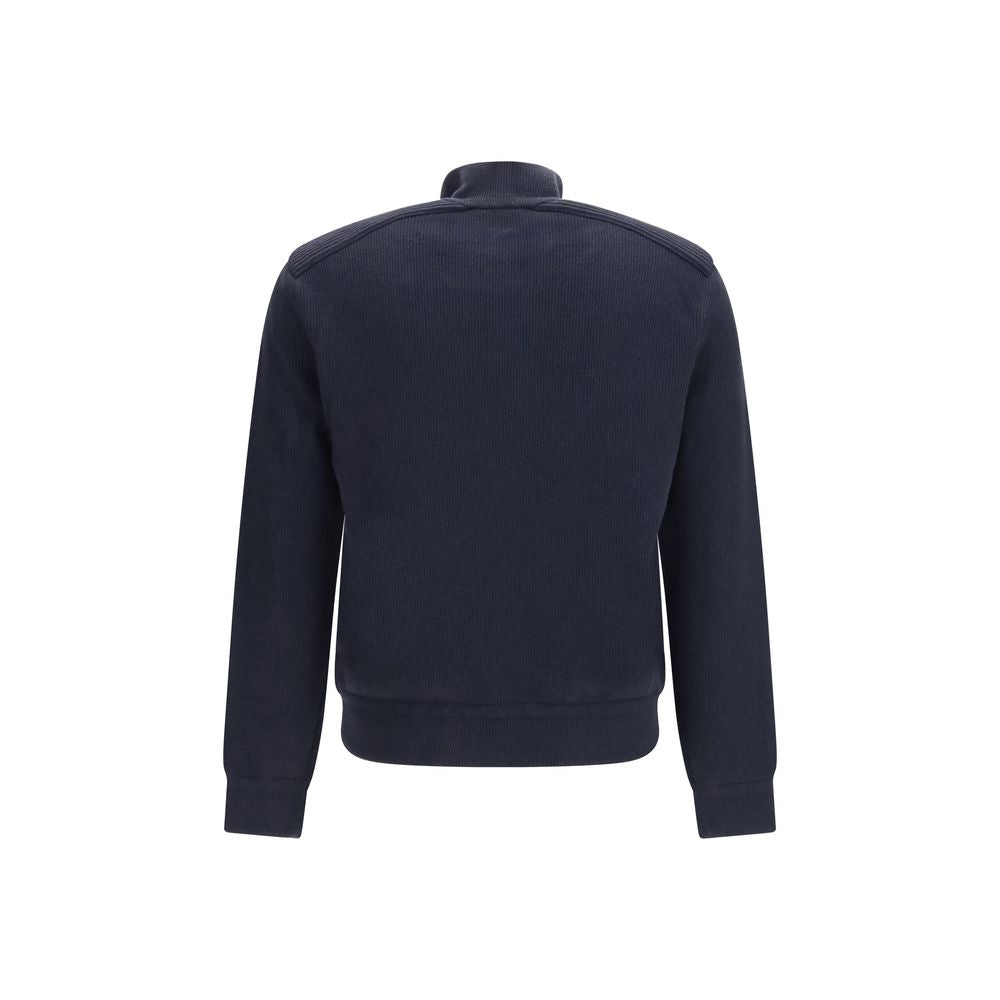Cardigan by Moncler for men in cashmere wool capra leather & duck down blue presents a textural silhouette, artfully finished with a textural high-neck neckline and for a sophisticated, textural look.