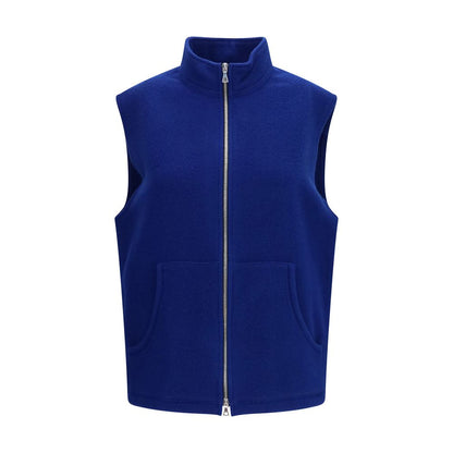 Vest by RIER for women in virgin wool blue features a stylish silhouette, showcasing distinct pockets and a refined for a truly stylish finish.