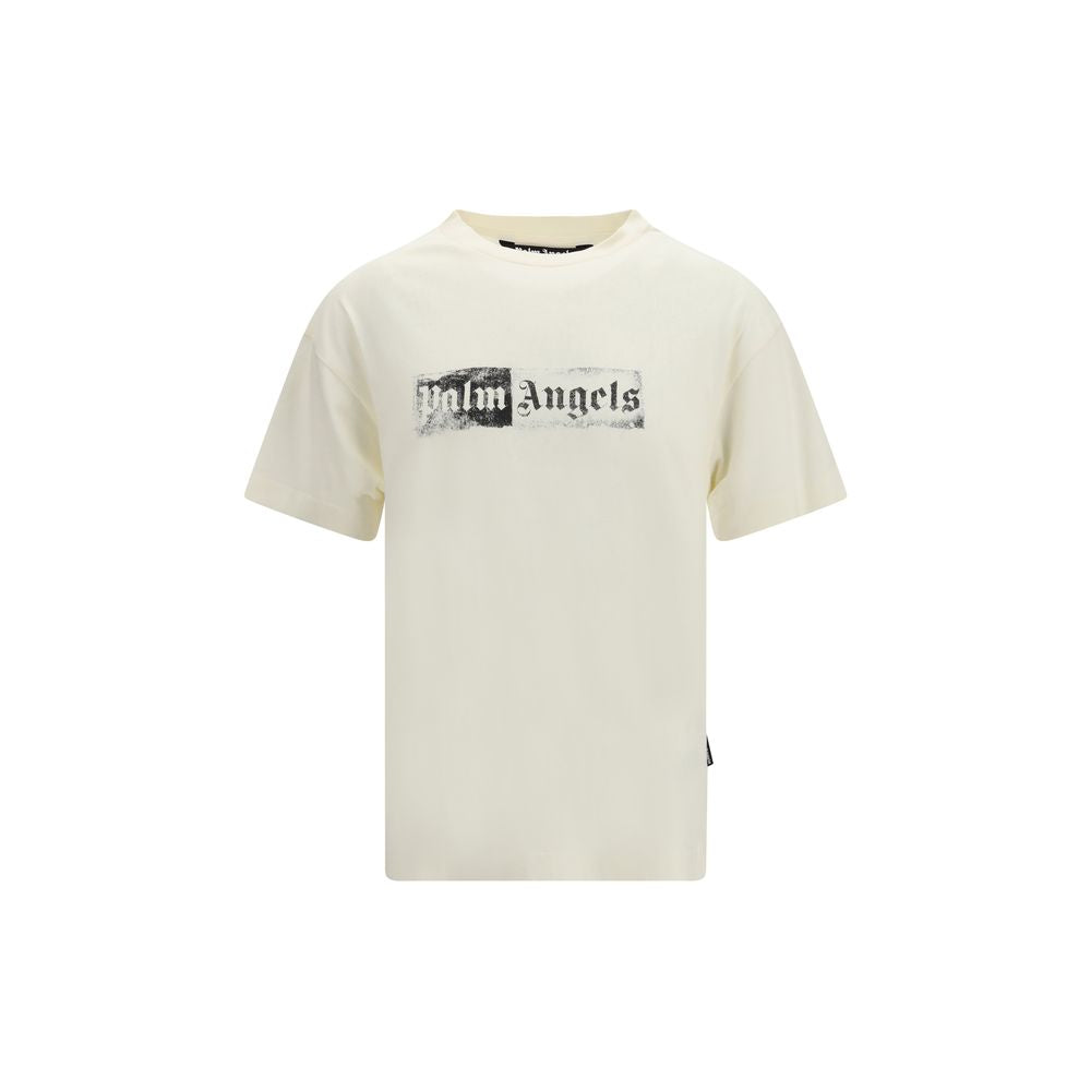 T-Shirt by Palm Angels for men in cotton beige & print features a plush silhouette, showcasing a sophisticated crew neckline and short-sleeve for a truly plush finish.