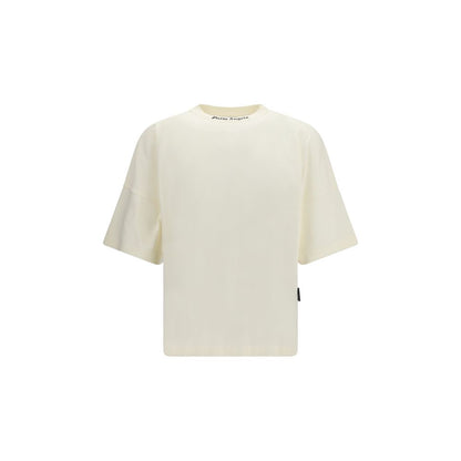 T-Shirt by Palm Angels for men in cotton beige & print showcases a fashionable silhouette, elegantly detailed with a fashionable short-sleeve and crew neckline for a sophisticated, high-fashion look.