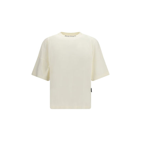 T-Shirt by Palm Angels for men in cotton beige & print showcases a fashionable silhouette, elegantly detailed with a fashionable short-sleeve and crew neckline for a sophisticated, high-fashion look.