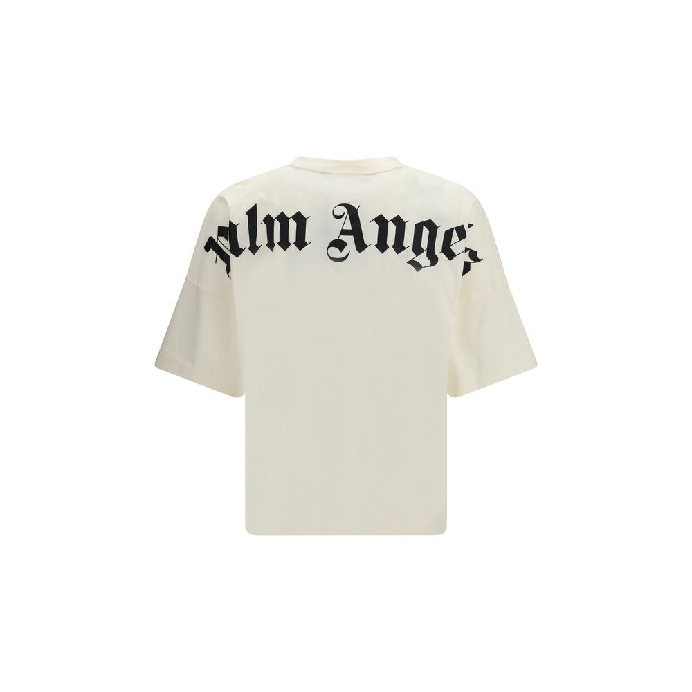 T-Shirt by Palm Angels for men in cotton beige & print showcases a chic silhouette, artfully detailed with a chic crew neckline and for a chic finish.