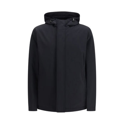 Hooded Windbreaker Jacket by Herno for men in polyester & nylon black features an magnificent silhouette, showcasing the sophisticated hooded neckline and functional pockets, hooded, insulated & windproof for a premium, magnificent look.