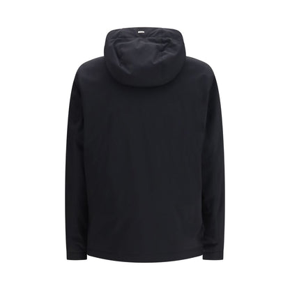 Hooded Windbreaker Jacket by Herno for men in polyester & nylon black features an enduring silhouette, showcasing technical pockets, hooded, insulated & windproof and a sophisticated hooded neckline for a truly enduring aesthetic.