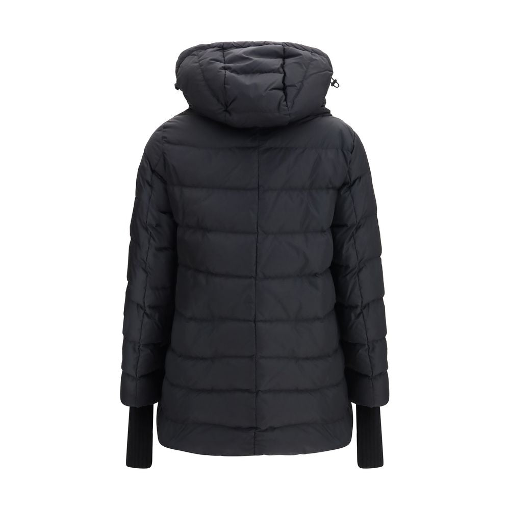 Hooded Puffer Jacket by Herno for women in polyester black showcases a bohemian silhouette, artfully detailed with a bohemian hooded neckline and signature pockets, hooded & insulated for a truly bohemian finish.