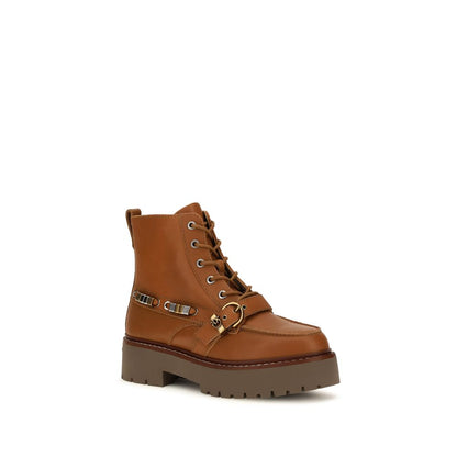 Platform Lace-Up Ankle Strap Boots by PINKO for women in bos taurus calf leather brown showcases a ergonomic silhouette from the Love Birds Women's Bos Taurus Calf Leather Platform Lace-Up Ankle Strap Boots collection, featuring a ergonomic platform and a ergonomic .