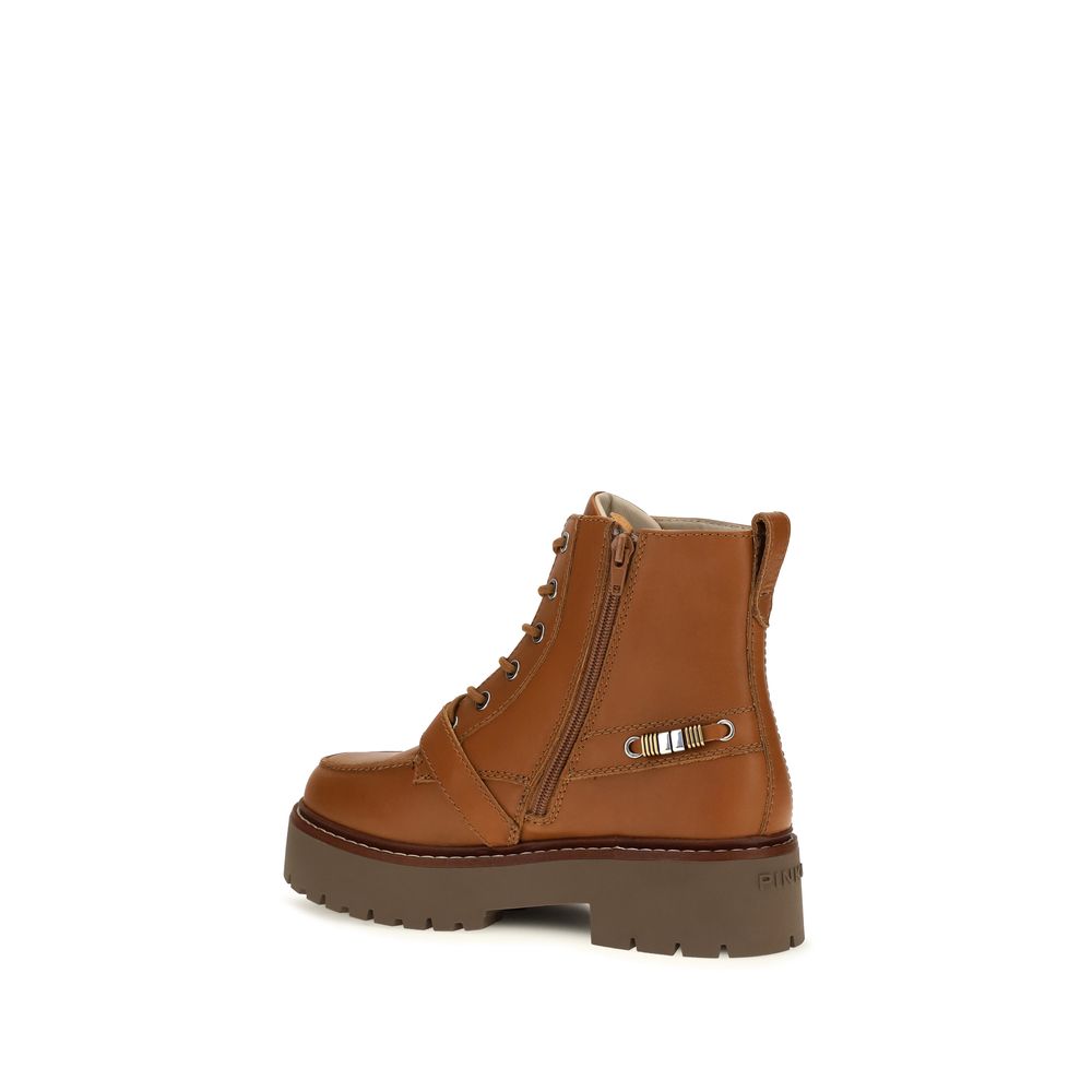 Platform Lace-Up Ankle Strap Boots by PINKO for women in bos taurus calf leather brown features an dynamic silhouette, showcasing the dynamic Love Birds Women's Bos Taurus Calf Leather Platform Lace-Up Ankle Strap Boots design with its distinctive platform and elegant .