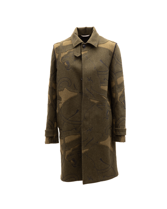 Overcoat by Valentino Garavani for women in wool dark-green & patterned presents a luxurious silhouette, showcasing a luxurious and sophisticated for a premium, luxurious look.