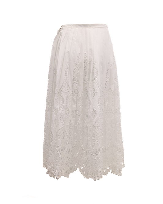 Skirt by Valentino Garavani for women in silk white showcases a sultry silhouette, elegantly defined by its midi and the sophisticated sultry design of the Women's Midi Skirt.