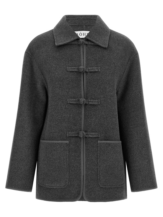 Overcoat by Rohe for women in cashmere dark-gray features an voluminous silhouette, showcasing distinct pockets and a voluminous square neckline for a truly voluminous aesthetic.