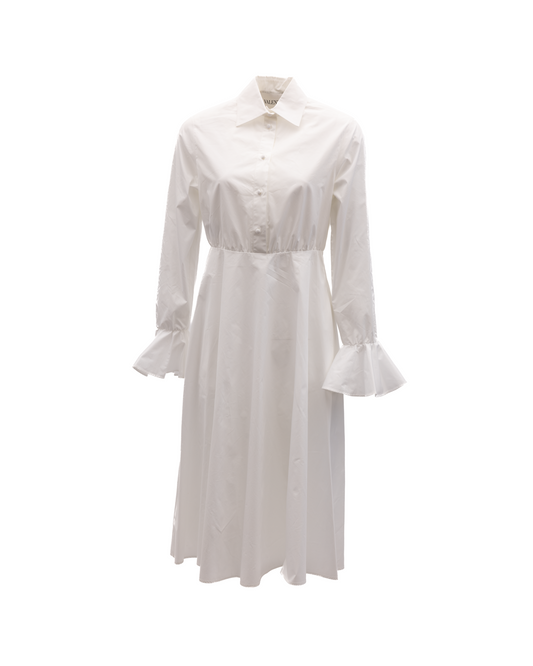 Dress by Valentino Garavani for women in silk white features an cute silhouette, detailed with a long-sleeve and that elegantly flows into a cute midi.