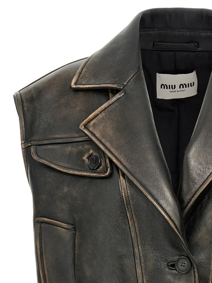 Miu Miu Brown Lamb Leather Sleeveless Jacket