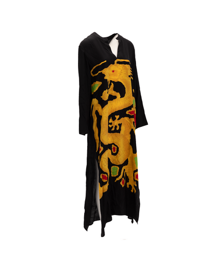 Valentino Garavani Women's Gown Long-Sleeve Crepe & Wool Long Dress - Black Yellow Patterned