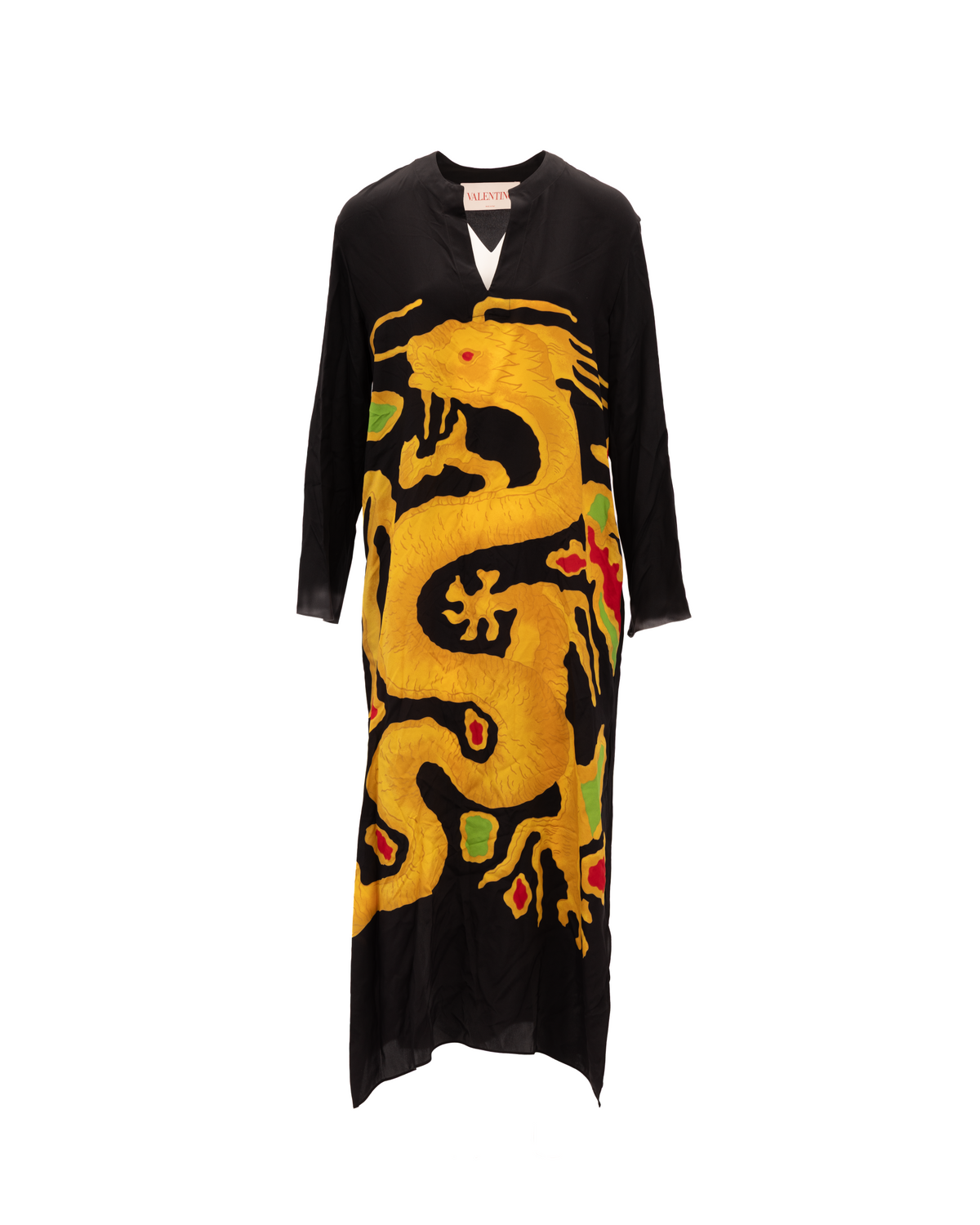Valentino Garavani Women's Gown Long-Sleeve Crepe & Wool Long Dress - Black Yellow Patterned