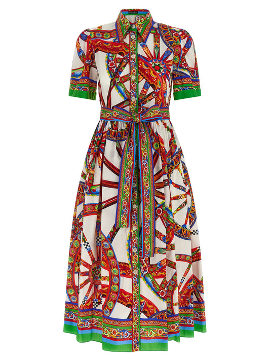 Dress by Dolce & Gabbana for women in cotton multicolor & print features an cute silhouette, detailed with a short-sleeve and that elegantly flows into a cute midi short.