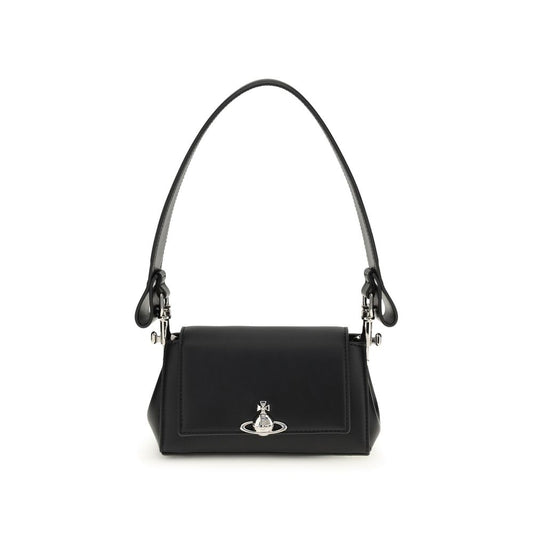 Small Shoulder Flap Bag by Vivienne Westwood for women in polyester polyurethane tu & faux leather black features an effortlessly chic silhouette with a secure flap, magnetic & button, ample , and versatile shoulder-strap & handle for effortlessly chic everyday luxury.
