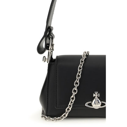 Small Shoulder Flap Bag by Vivienne Westwood for women in polyester polyurethane tu & faux leather black features a distinguished silhouette, showcasing a secure flap, magnetic & button and distinguished with versatile shoulder-strap & handle for a distinguished finish.