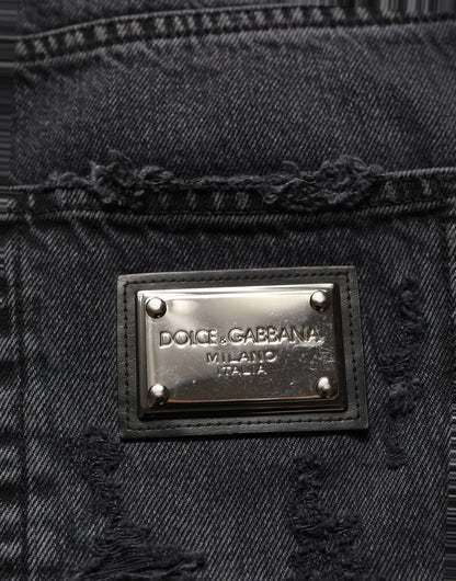 Dolce & Gabbana Dark Gray Cotton Ripped Men Denim Jeans