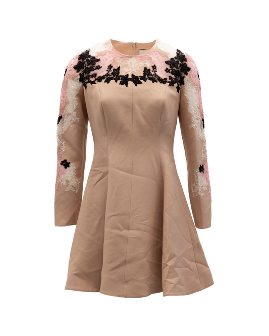 Valentino Garavani Women's Cocktail Long-Sleeve Lace Short Dress - Beige Black Pink White