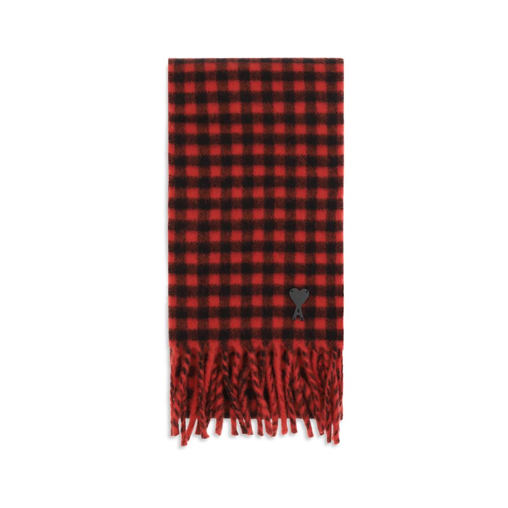Scarf by Ami Paris for men in merino wool & leather multicolor & checked features a snug silhouette, perfectly showcasing the elegant drape and premium finish of the Merino Wool & Leather Fringes Scarf.