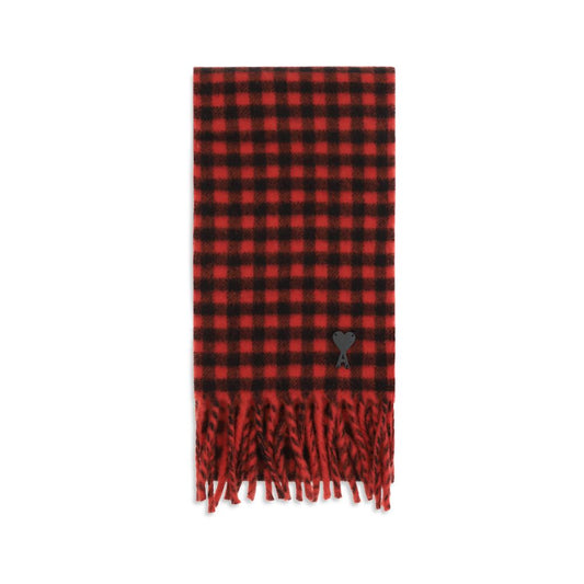 Scarf by Ami Paris for men in merino wool & leather multicolor & checked features a snug silhouette, perfectly showcasing the elegant drape and premium finish of the Merino Wool & Leather Fringes Scarf.