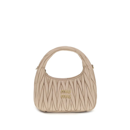 This Quilted Hobo Handbag by Miu Miu for women in bos taurus calf leather and beige, patterned & monogram presents a sculptural silhouette featuring a secure zipper, ample single-compartment, and versatile shoulder-strap for a sculptural finish.