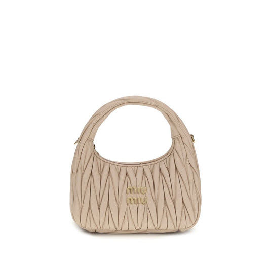 This Quilted Hobo Handbag by Miu Miu for women in bos taurus calf leather and beige, patterned & monogram presents a sculptural silhouette featuring a secure zipper, ample single-compartment, and versatile shoulder-strap for a sculptural finish.