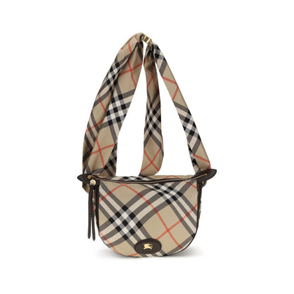 Shoulder Bag by Burberry for women in silk twill & leather beige showcases a enviable silhouette, artfully detailed with a secure zipper, organized built-in-compartments, and versatile shoulder-strap for a enviable look.