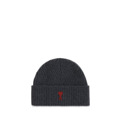 Beanie Hat by Ami Paris for men in merino wool gray & signature features a athleisure-luxe silhouette, artfully capturing the essence of the athleisure-luxe Merino Wool Beanie Hat design for a sophisticated look.