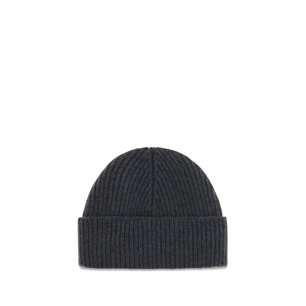 Beanie Hat by Ami Paris for men in merino wool gray & signature features a refined silhouette, showcasing the refined design of the Merino Wool Beanie Hat for a sophisticated look.